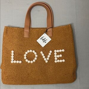 Beyond the Beach Los Angeles Tan Tote Bag with Pearl Embellishments